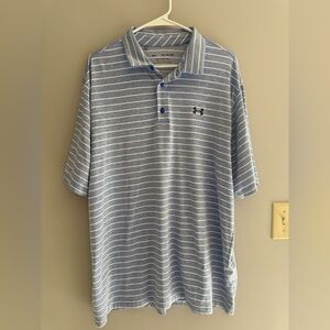 Under Armor Mens Blue White Striped Play Off Polo SZ XL Short Sleeve Collared